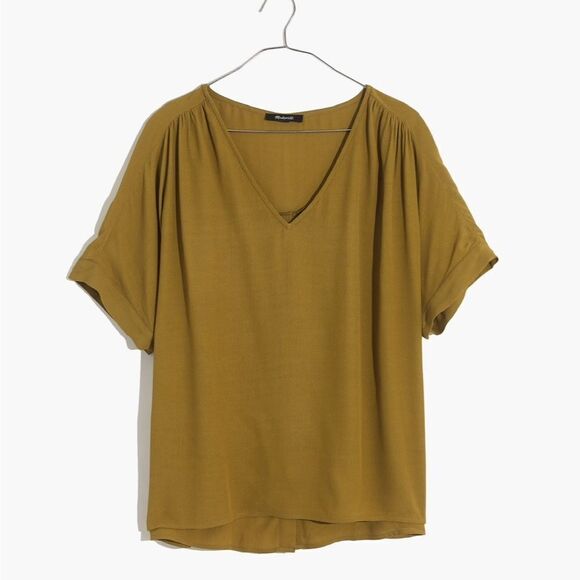 Madewell Olive Army Green Drapey V-Neck Button-Back Viscose Top, Small - Picture 1 of 7